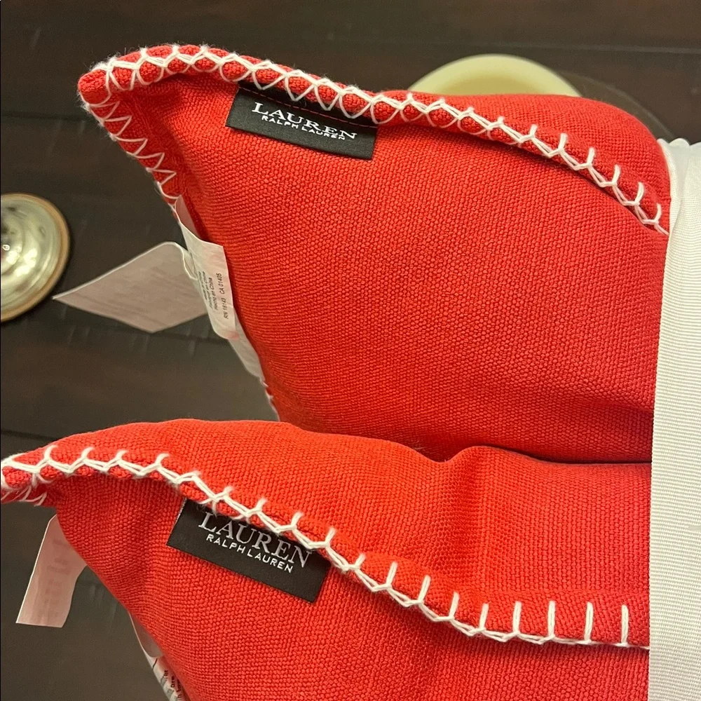 Ralph Lauren Set of 2 Indoor / Outdoor Pillows 20”x20” new red / tomato Patio
